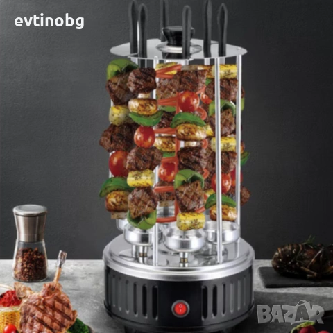 Електрическа скара за барбекю с 6 вертикални шиша – 1000W, автоматично въртене, без дим, снимка 6 - Скари - 54027641