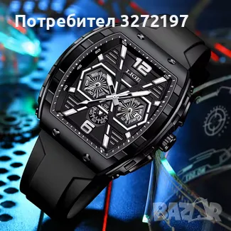 LIGE Кварцов ръчен часовник,Водоустойчив спортен часовник,Силиконова каишка,Хронограф, снимка 1