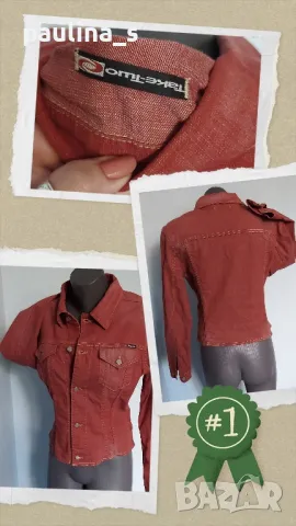 Два броя / Червено Дънково яке / Уникален Деним "Brooklin" и " Take two" / червено дънково яке , снимка 8 - Якета - 40689875