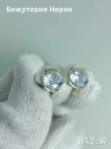 Сребърни обеци с циркони, снимка 1