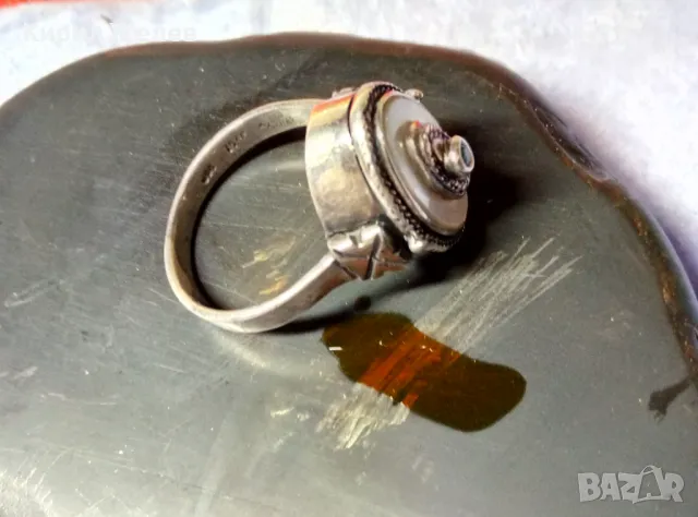 Старинен СЕДЕФЕН СРЕБЪРЕН ПРЪСТЕН СРЕБРО ВИСОКА ПРОБА с 3 ПЕЧАТА и МИНИАТЮРЕН НАТУРАЛЕН РУБИН 49991, снимка 7 - Антикварни и старинни предмети - 49294855