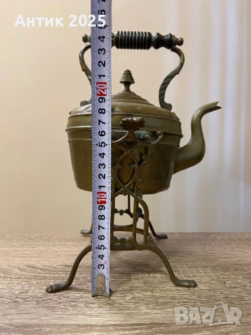 Винтидж бронзов чайник с ажурна поставка, снимка 2 - Антикварни и старинни предмети - 52547554