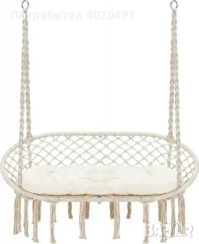 Двойна бежова градинска люлка за двама с възглавници, снимка 3 - Градински мебели, декорация  - 51039020