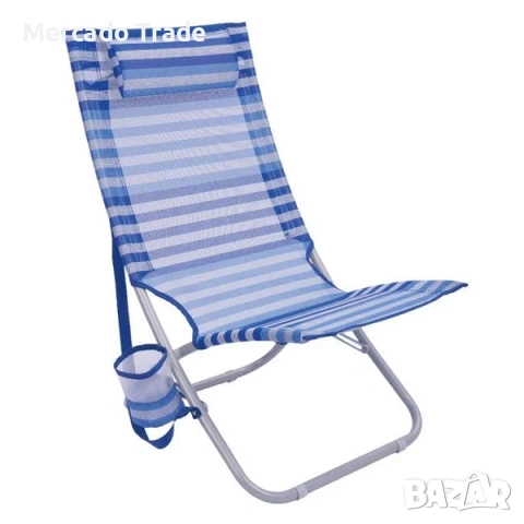 Стол Mercado Trade, За къмпинг или плаж, Син с раирана шарка, С възглавница 