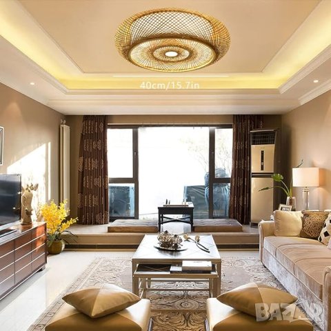 Таванна лампа от ратан естествен бамбук Полилей, снимка 4 - Лампи за таван - 34013589