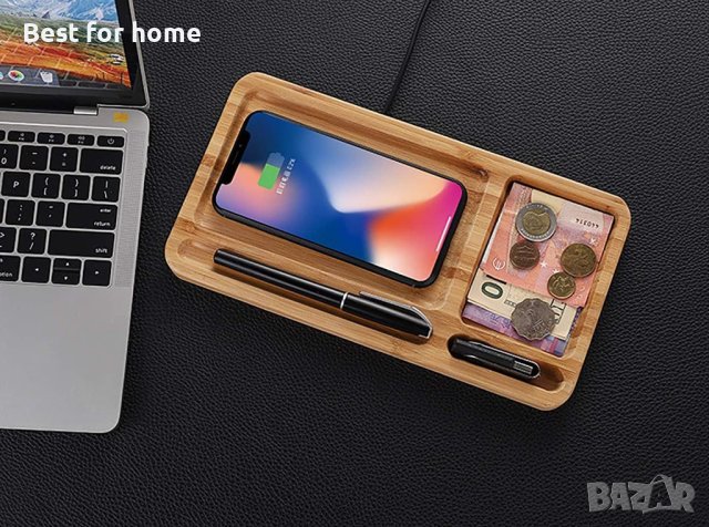 Органайзер за бюро XTronic,станция за зареждане на Apple от бамбук,и Qi-съвместим,10 вата, снимка 2 - Безжични зарядни - 42660863
