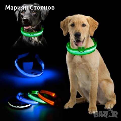 Светещ LED нашийник каишка за куче котка с USB зареждане лед