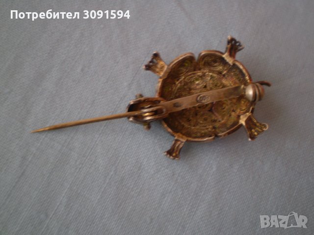  Антикварна брошка костенурка сребърна проба 800 И филигран , снимка 4 - Антикварни и старинни предмети - 36876012