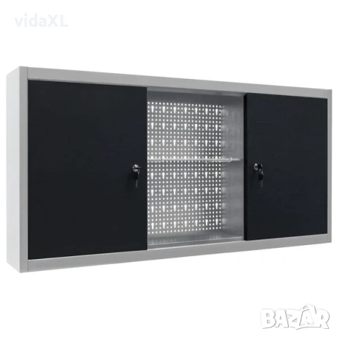 vidaXL Стенен шкаф за инструменти, индустриален, метал, сиво и черно（SKU:145366）, снимка 2 - Шкафове - 53312643
