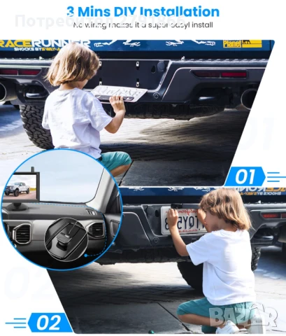 AUTO-VOX Соларна безжична камера за заден ход с 5" HD монитор,3-минутна инсталация за кола,каравана, снимка 2 - Аксесоари и консумативи - 50920327