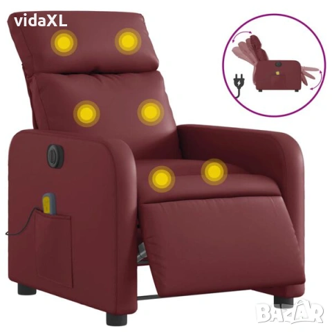 vidaXL Електрически масажен накланящ стол виненочервен изкуствена кожа(SKU:3206746)