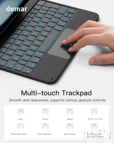 Калъф с магнитна клавиатура Inateck за iPad Air 11 Inch 2024 M2, 7 цветна подсветка тракпад, KB09119, снимка 7 - Таблети - 48836433
