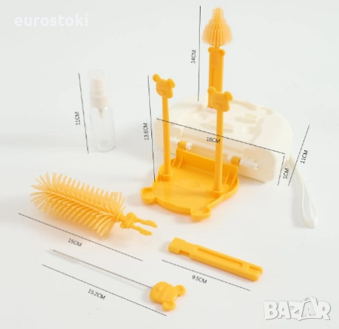 Комплект четки за бебешки шишета FUSACONY 7-в-1, комплект за почистване и сушене на бебешки шишета, снимка 3 - Прибори, съдове, шишета и биберони - 51705013