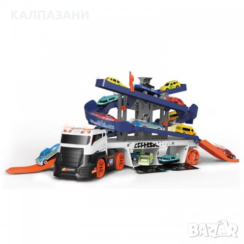 Камион автовоз с 2 коли и спирала Super Transporter 2105I037, снимка 2 - Коли, камиони, мотори, писти - 34277552