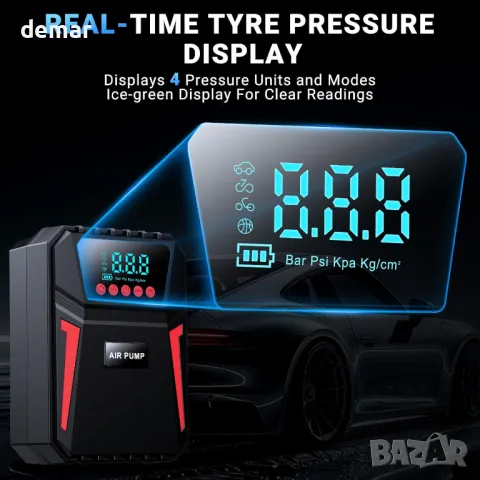 Ipflin преносима помпа за гуми 12V DC, предварително зададено налягане и автоматично изключване, снимка 3 - Аксесоари и консумативи - 49869794