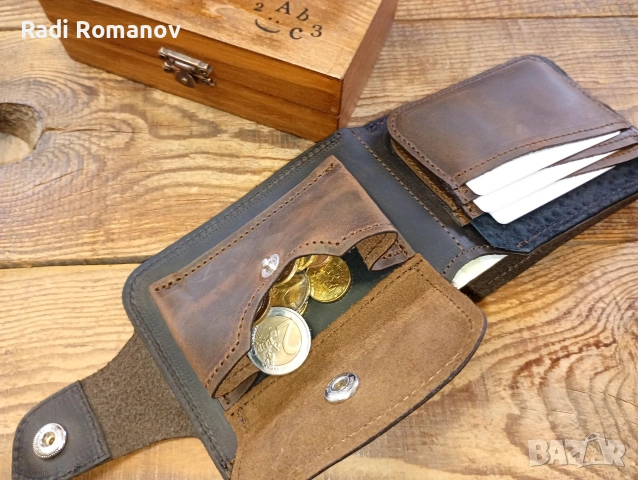 Ръчно изработен мъжки кожен портфейл , снимка 5 - Портфейли, портмонета - 54282627