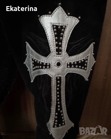 Черни готик велурени ботуши 37 номер , снимка 2 - Дамски ботуши - 52512081