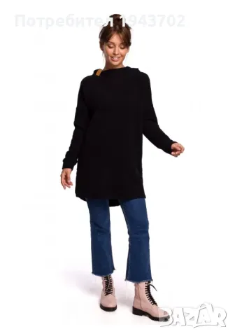 Дамски пуловер с качулка в черен цвят B176 BE