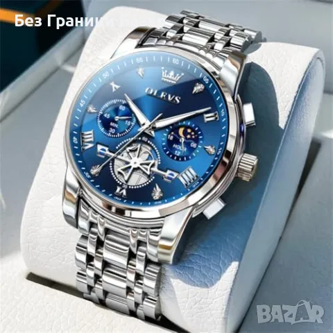 Нов Мъжки хронограф часовник неръждаема стомана водоустойчив аксесоар, снимка 4 - Мъжки - 49483502