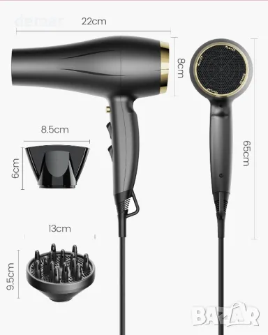 Сешоар Dekuri с дифузьор, професионален йонен сешоар с накрайник, снимка 8 - Сешоари - 49793770