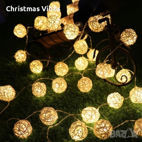 Коледни лампички декорация – крушки с батерии 10 броя "1 цвят, като на снимките", снимка 3 - Лед осветление - 52092650