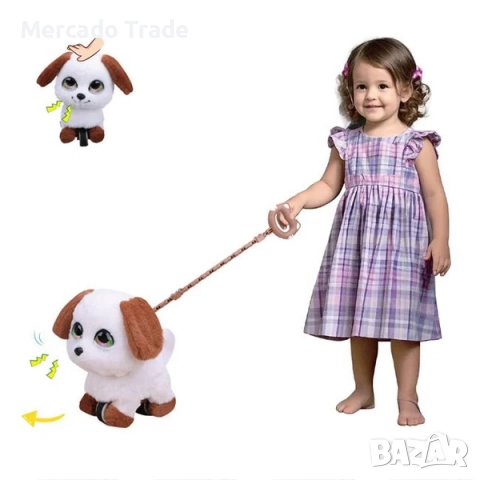 Механично кученце с повод, Звук и движение, Бяло-Кафяв, снимка 2 - Образователни игри - 52713462