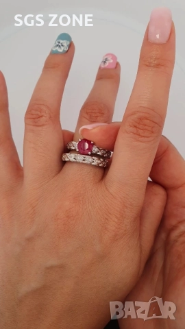 СРЕБЪРЕН ДВОЕН ПРЪСТЕН С РУБИН, снимка 3 - Пръстени - 52397440