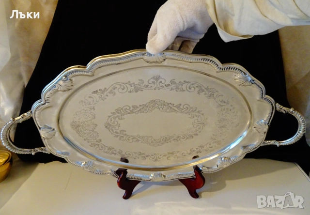 Викториански посребрен поднос JOHN'S silver Plate. , снимка 9 - Антикварни и старинни предмети - 52282277