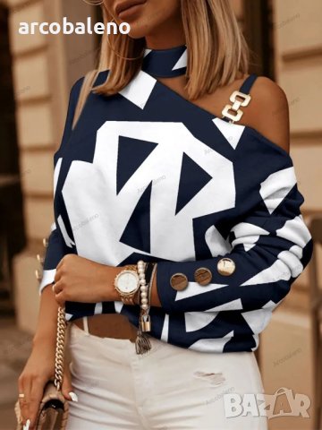 Модна дамска блуза с  щампа с геометрични шарки с дълъг ръкав, 4цвята - 023, снимка 8 - Блузи с дълъг ръкав и пуловери - 42127103