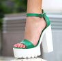 Сандали на ток - зелена кожа с бяло ходило - 624, снимка 2