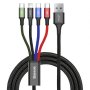 Кабел USB към Lightning, Type C и 2 x Micro USB 4 в 1 3.5А Baseus CA1T4-C01 1.2m Cable 4 in 1