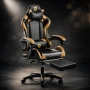 Черен геймърски стол с златисти акценти и разтегляема поставка за крака , снимка 1