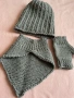 Сив ръчно плетен комплект: шапка, шал и ръкавици, снимка 2