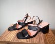 Нови кожени италиански черни сандали на широк ток, снимка 1 - Сандали - 29161387