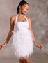 Елегантна бяла рокля с пера , снимка 1 - Рокли - 42842928