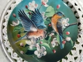 Декоративна чиния с рисунка на сини птици и цъфнало дърво , снимка 2