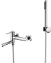 Стенен смесител за вана/душ за открит монтаж, 2-функционален, с въртящ се чучур, хром, снимка 1