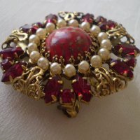 Винтидж чешка брошка с перли и кристали, снимка 3 - Антикварни и старинни предмети - 39712845