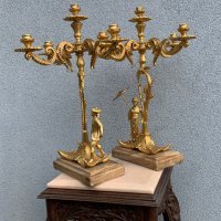 Двойка големи,изящни свещници бронз с позлата-ХХв., снимка 2 - Антикварни и старинни предмети - 13472162