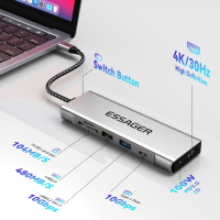 ESSAGER 8 в 1 USB C хъб с M.2 SSD корпус, 4K HDMI, USB 3.2 Gen2, 100W PD, снимка 2 - Суичове - 44921127