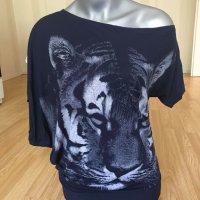 Тъмносиня блуза с тигър, снимка 2 - Корсети, бюстиета, топове - 29283307