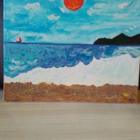 Морски пейзаж акрил върху платно, снимка 7 - Картини - 37250095