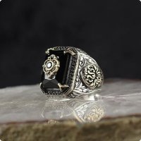 Турски пръстен с черен циркон, посребрен, снимка 1 - Пръстени - 42550931