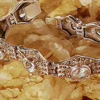Уникална сребърна гривна с естествени камъни и марказити, снимка 3 - Гривни - 36452863