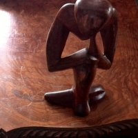 Мислителят - Дърво фигурка, снимка 2 - Антикварни и старинни предмети - 29196168