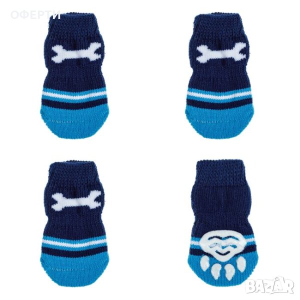 Противохлъзгащи чорапи за кучета на сини райета - 4 бр., снимка 1
