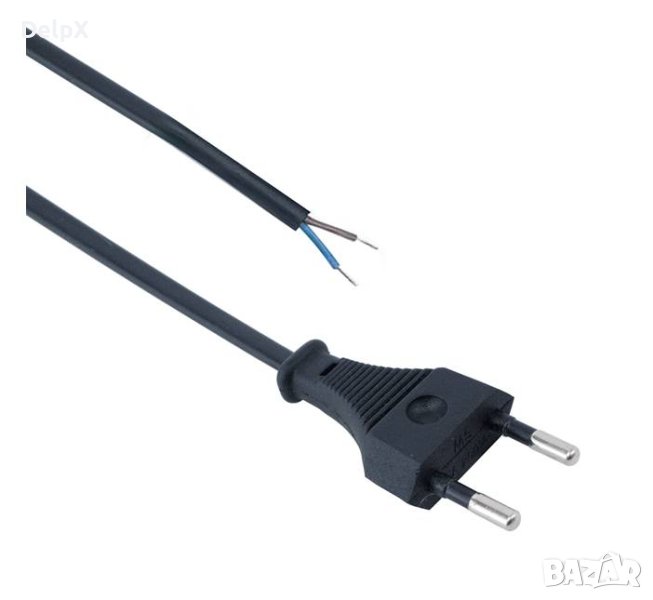 Захранващ кабел черен с щепсел плосък/2 жила 1,5m 220V 6A, снимка 1