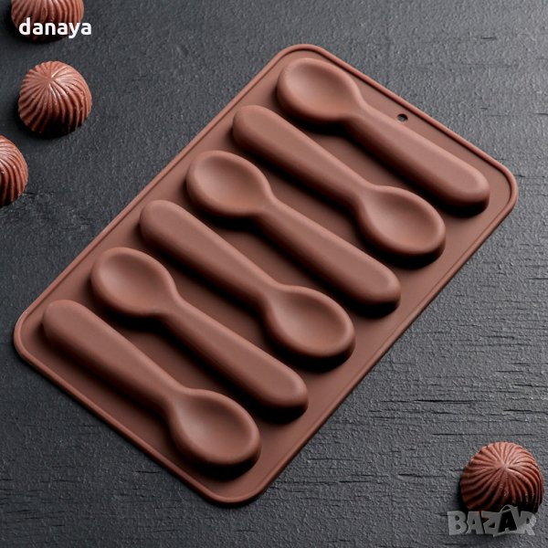 1938 Силиконова форма за шоколадови бонбони Лъжички, снимка 1