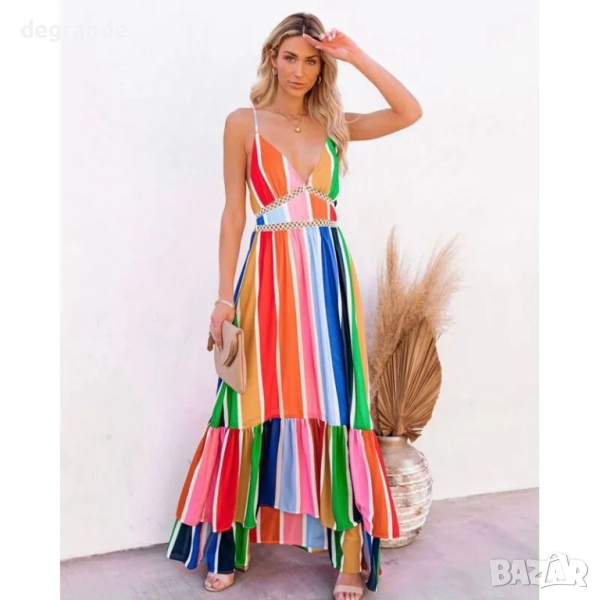 Лятна рокля с презрамки десен на райе, снимка 1