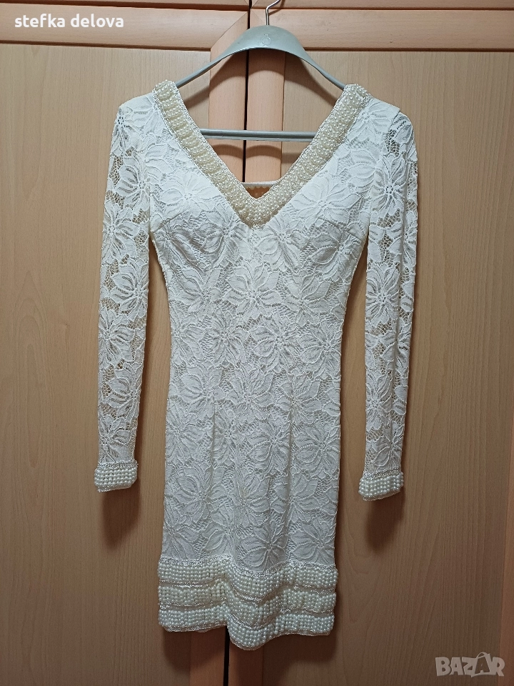 Официална рокля с дантела и перли, снимка 1